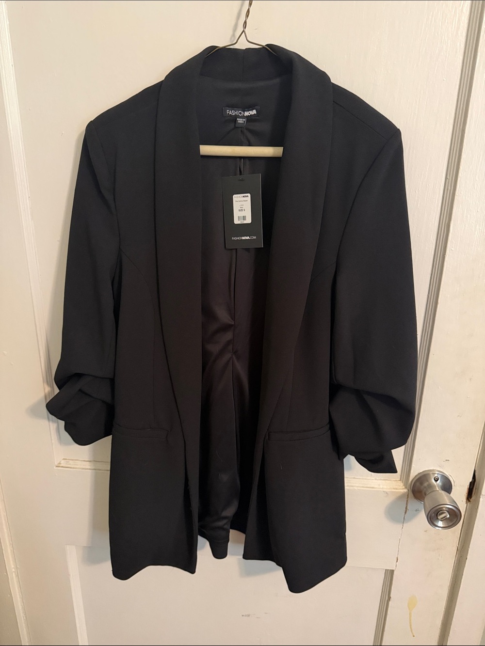 Fashion Nova Black Draped Open-Front Celine Blazer